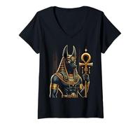 Femme Anu ncienne Egypte Hiéroglyphes Egypte Pharaon Anpu T-Shirt avec Col en V