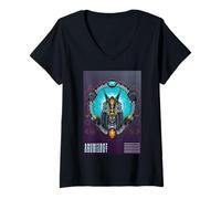 Femme Anubis cybernétique Hybride Techno et mythologie Divine T-Shirt avec Col en V