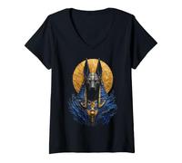 Femme Anubis Portrait d'icône sacrée de la divinité du chacal égyptien T-Shirt avec Col en V