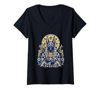 Femme Anubis Portrait du trône sacré Floral Bleu divinité égyptienne T-Shirt avec Col en V
