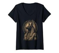 Femme Anubis Portrait mythologique Vintage de divinité égyptienne T-Shirt avec Col en V