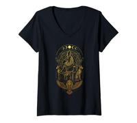 Femme Anubis Sphynx Chats Phases de Lune Mythologie égyptienne Antique T-Shirt avec Col en V