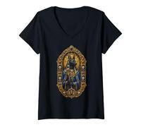 Femme Anubis Œuvre d'art représentant Une divinité égyptienne ornée d'un trône sacré T-Shirt avec Col en V