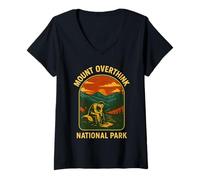 Femme Anxiété rétro et réflexion Excessive au Parc National du Mont Overthink T-Shirt avec Col en V