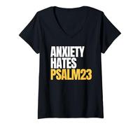 Femme Anxiety Hates Psalm 23 Bible Verse to Memorize by Heart T-Shirt avec Col en V