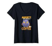 Femme Anxiety: When I Run Out of Coffee, Owl & Coffee Funny Humor T-Shirt avec Col en V