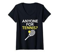 Femme Anyone for Tennis ? Quelqu'un Envie de Tennis ? T-Shirt avec Col en V