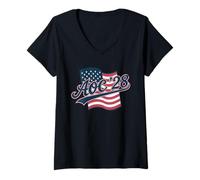 Femme AOC 2028 Campagne du Drapeau américain Patriotique démocrate T-Shirt avec Col en V