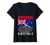 Femme Aotearoa Vibes Only Drapeau de la Nouvelle-Zélande T-Shirt avec Col en V