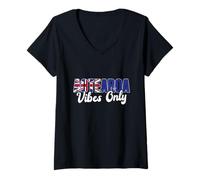 Femme Aotearoa Vibes Only New Zealand Flag Typographie T-Shirt avec Col en V