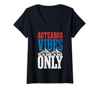 Femme Aotearoa Vibes Only New Zealand Mountains Travel T-Shirt avec Col en V