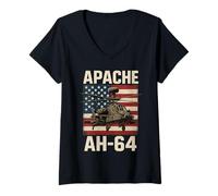 Femme Apache AH 64 USA American Flag United States Patriotic T-Shirt avec Col en V