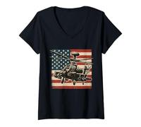 Femme Apache AH 64 USA American Flag United States Patriotic T-Shirt avec Col en V