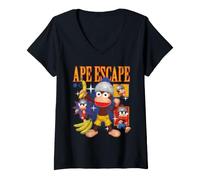 Femme Ape Escape Vintage Distressed Character Collage Video Game T-Shirt avec Col en V