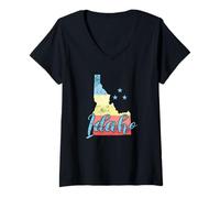 Femme Aperçu de la Carte de l'état de l'Idaho USA T-Shirt avec Col en V