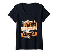 Femme Apéro et Course à Pied Humour Cadeau d'anniversaire T-Shirt avec Col en V