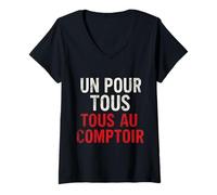 Femme Apéro Humour - Un pour Tous, Tous au Comptoir T-Shirt avec Col en V