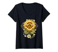 Femme Apiculteur et Abeille Passion Nature et Miel T-Shirt avec Col en V
