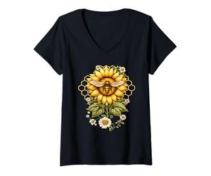 Femme Apiculteur et Abeille Passion Nature et Miel T-Shirt avec Col en V