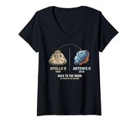 Femme Apollo 8 1968 Artemis II 2026 Back to The Moon 58 Years in T-Shirt avec Col en V