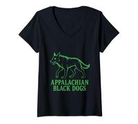 Femme Appalachian Black Dogs Mort aux Yeux ardents Omen Mountain T-Shirt avec Col en V