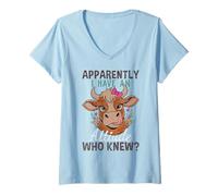 Femme Apparemment I Have an Attitude Who Knew Funny Cow Sarcastic T-Shirt avec Col en V