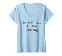 Femme Apparemment, J'aime Courir avec Humour : Maman, Papa, sœur, frère, Fan T-Shirt avec Col en V