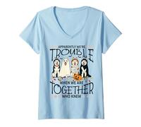 Femme Apparently We're Trouble Together Funny Dog Style Halloween T-Shirt avec Col en V
