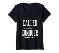 Femme Appel à Conquérir Romains 8:37 - Design Motivant T-Shirt avec Col en V