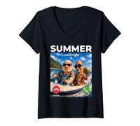 Femme Appel vidéo en Bateau Rapide John Pork Tung Sahur T-Shirt avec Col en V