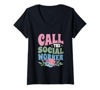 Femme Appelez L'assistante Sociale Travailleur Social Travail T-Shirt avec Col en V