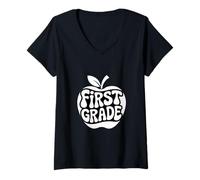 Femme Apple/Enseignant pour Enfants de première année de rentrée Scolaire T-Shirt avec Col en V