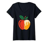 Femme Apple Honey Dip Repeat Rosh Hashanah Yom Kippur Hanukkah T-Shirt avec Col en V