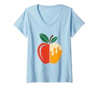 Femme Apple Honey Dip Repeat Rosh Hashanah Yom Kippur Hanukkah T-Shirt avec Col en V