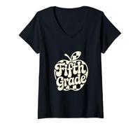 Femme Apple rétro de cinquième année, Retour à l'école T-Shirt avec Col en V