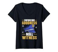 Femme Appliquer la bonté Noel témoin de la Police du Père Noël T-Shirt avec Col en V