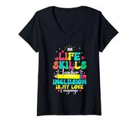 Femme Appréciation de l'éducation spécialisée My Love Life Skills Teacher T-Shirt avec Col en V