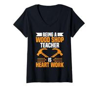 Femme Appréciation de l'enseignant Menuisier Heart Work Wood Shop Teacher T-Shirt avec Col en V