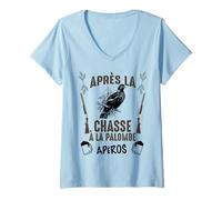 Femme Après La Palombe Apéro Tradition Chasse Humour Chasseur T-Shirt avec Col en V