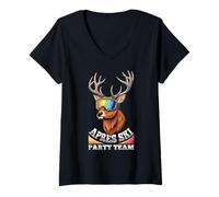 Femme Apres Ski Party Équipe Ski Ski Cerf Neige Sport d'hiver T-Shirt avec Col en V