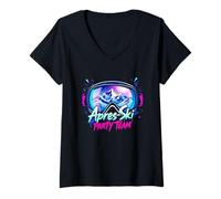 Femme Apres Ski Party - Vie Nocturne Snowy Mountain T-Shirt avec Col en V