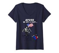 Femme APUSH Me Off a Cliff 2025 Examen AP pour étudiants Drapeau américain T-Shirt avec Col en V