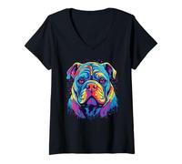 Femme Aquarelle Coloré Alapaha Blue Blood Bulldog Dog T-Shirt avec Col en V