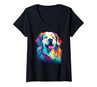 Femme Aquarelle Coloré Bouvier des Pyrénées Grandes Pyrénées T-Shirt avec Col en V