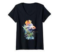 Femme Aquarelle colorée Betta Fish Tropical Aquatic Art T-Shirt avec Col en V