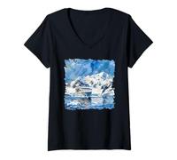 Femme Aquarelle de Bateau de croisière en Antarctique T-Shirt avec Col en V