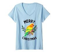 Femme Aquarelle Merry Tropical Christmas T-Shirt avec Col en V