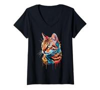 Femme Aquarelle Peinte à l'aquarelle colorée du Bengale T-Shirt avec Col en V