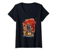 Femme Aquarelle tibétaine divinité Bouddhiste Vajrapani Thangka T-Shirt avec Col en V