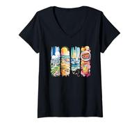 Femme Aquarelle Vacances d'été Plage Scènes côtières T-Shirt avec Col en V